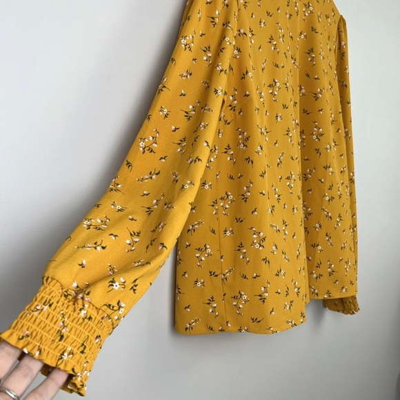 Jeanswest Blouse Top Blouse Mustard Yellow Floral Long Sleeve Size M 12 - Picture 3 of 9